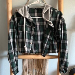 SHEIN Plaid Jean Jacket with Gray Hood